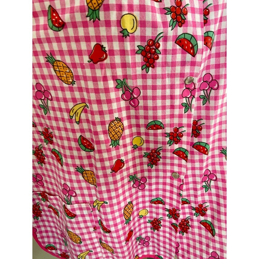 VTG Private Moments Pearl Snap House Dress Apron Smock Fruit 2XL Gingham Cotton - Picture 9 of 15